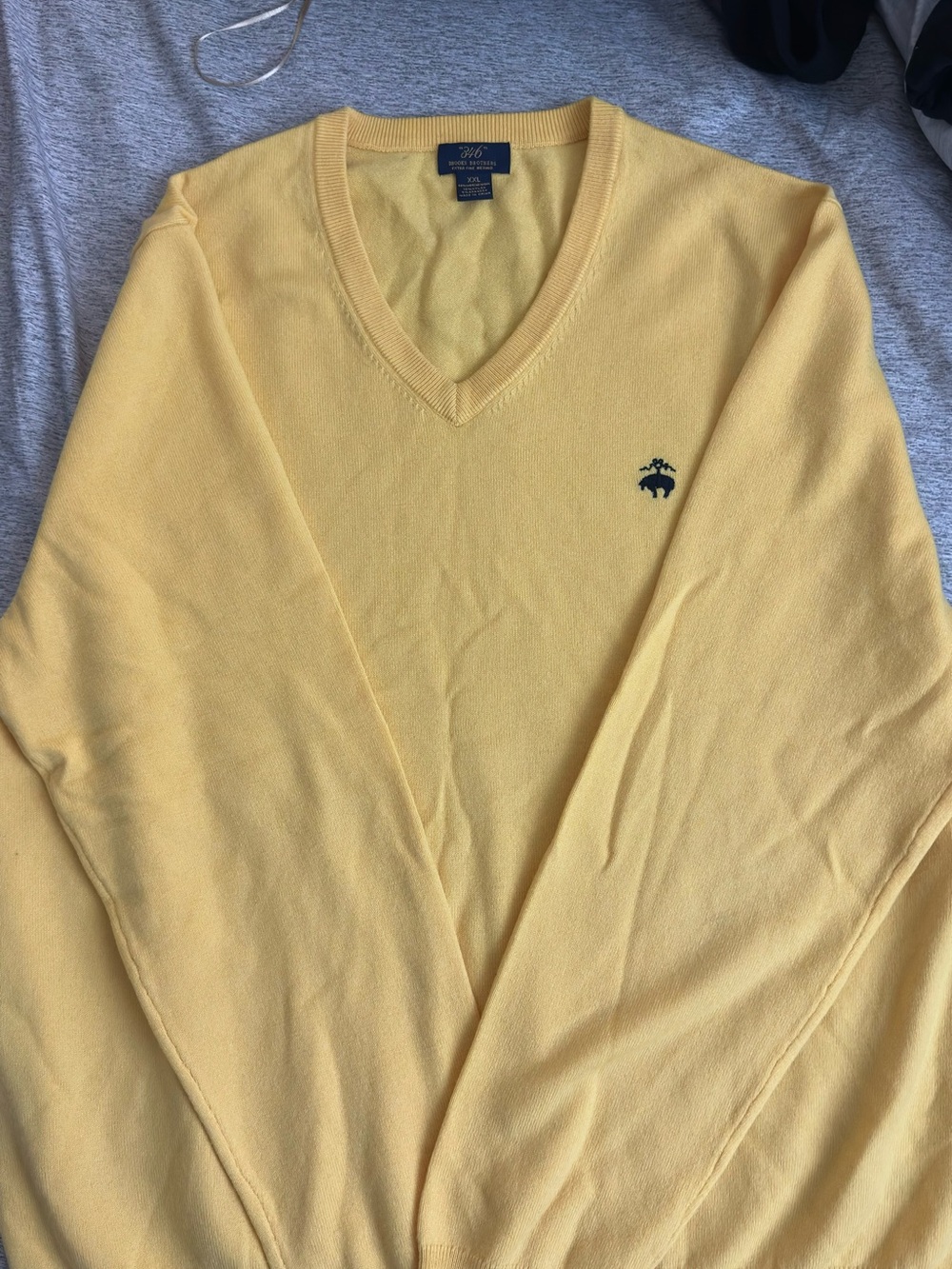 Brooks Brothers Yellow V-Neck Sweater with Embroidered Logo